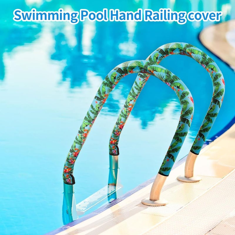 TUYUU 2 Pack Pool Handrail Covers,Summer Palm Tree Leaves Pool Railing Covers with Zipper,Slip Resistant Pool Handle Rail Cover,Pool Handle Sleeve Protector.Sleeve Handle for Swimming Inground (Green, 8ft) - Image 3